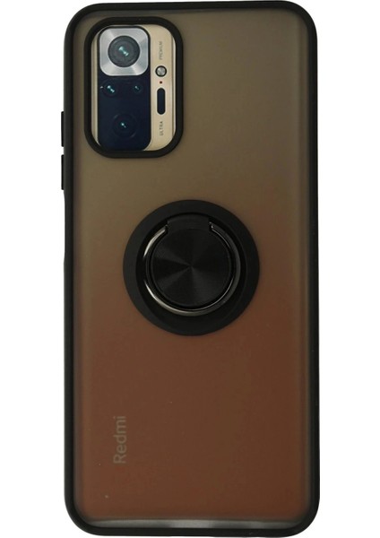 Xiaomi Redmi Note 10 Kılıf Montreal Yüzüklü Silikon Kapak - Siyah
