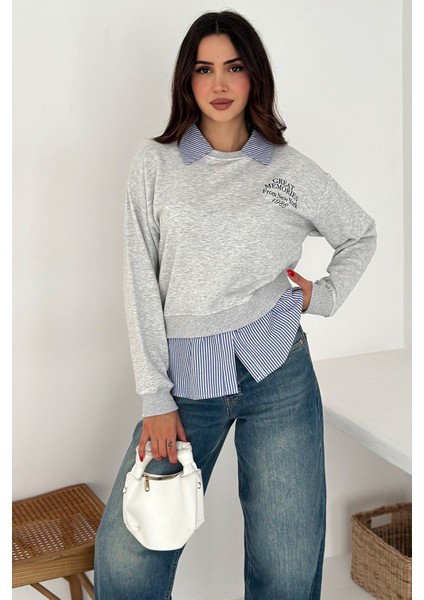 Kadın Gömlek Detaylı Baskılı Sweatshirt – Serene Layer fırsatları
