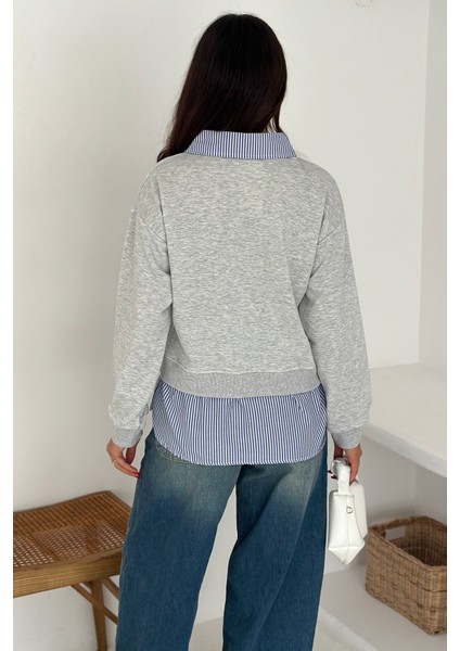 Kadın Gömlek Detaylı Baskılı Sweatshirt – Serene Layer