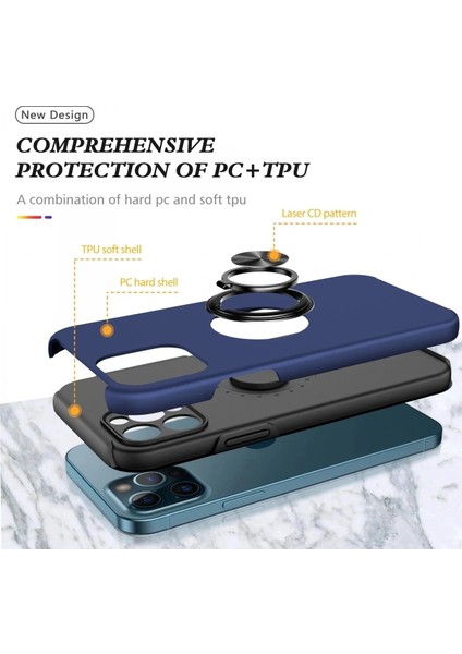 iPhone 12 Pro Kılıf Elit Yüzüklü Kapak - Lacivert fiyatları