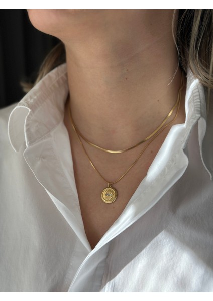 2'li Taşlı Göz Çelik Kolye