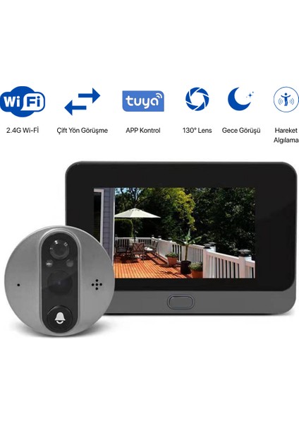 Akıllı Kapı Zili | Wifi, Kameralı, Uzaktan Kontrolü, Gece Görüşü, Hareket Sensörü | Kapı Merceği, Kapı Görüntüleyici, Kapı Merceği| 130° Görüş Açıso