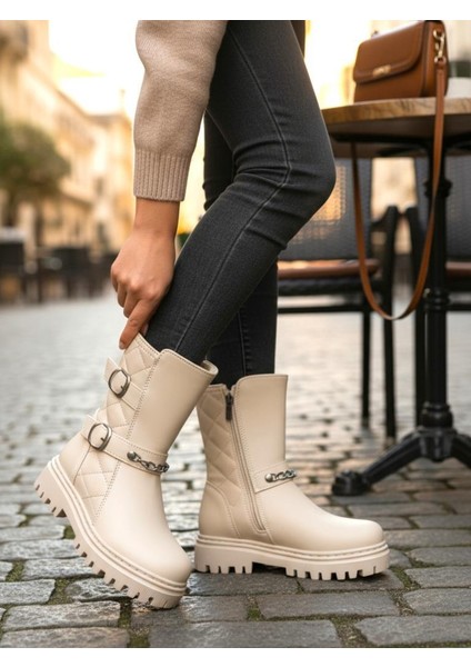 Kız Çocuk Zincir Tokalı Suya ve Soğuk Havaya Dayanıklı Kaymaz Kalın Taban Kışlık Bot Bootie Çizme