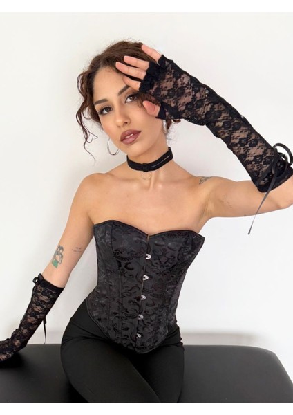 Gothic Elegance Siyah Desenli Korse