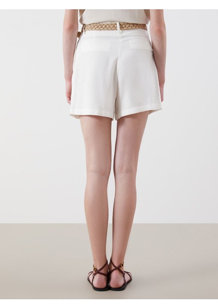 Yeni Sezon Beli Kemerli Keten Karışımlı Kadın Pileli Şort fırsatları