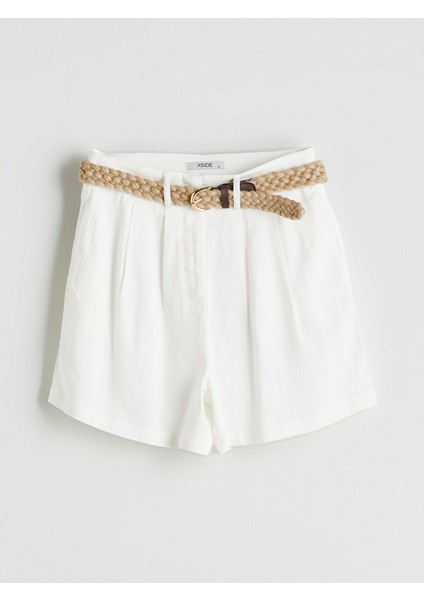 Yeni Sezon Beli Kemerli Keten Karışımlı Kadın Pileli Şort indirimleri