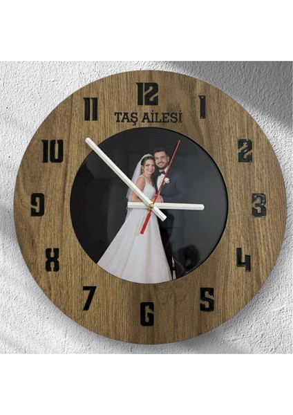 Kişiye Özel Fotoğraf Baskılı Duvar Saati | Isme Özel Ahşap Epoksi Hediye | 35 cm