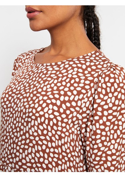 Yeni Sezon Bisiklet Yaka Desenli Kısa Kollu Viskon Elbise fırsatları