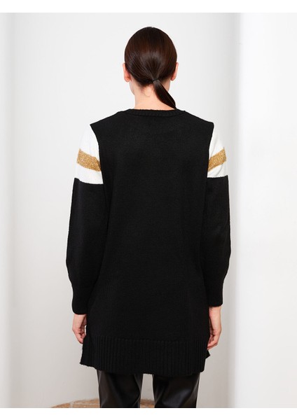 Yeni Sezon Bisiklet Yaka Renk Bloklu Uzun Kollu Kadın Triko Tunik indirimleri