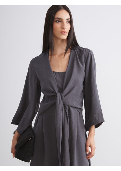 Yeni Sezon U Yaka Bağlamalı Modal Karışımlı Elbise
