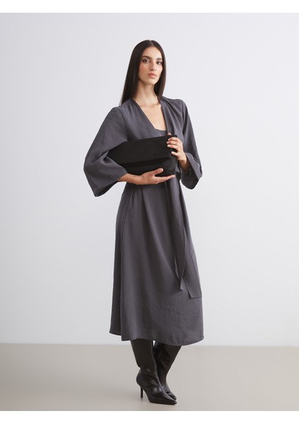 Yeni Sezon U Yaka Bağlamalı Modal Karışımlı Elbise modelleri