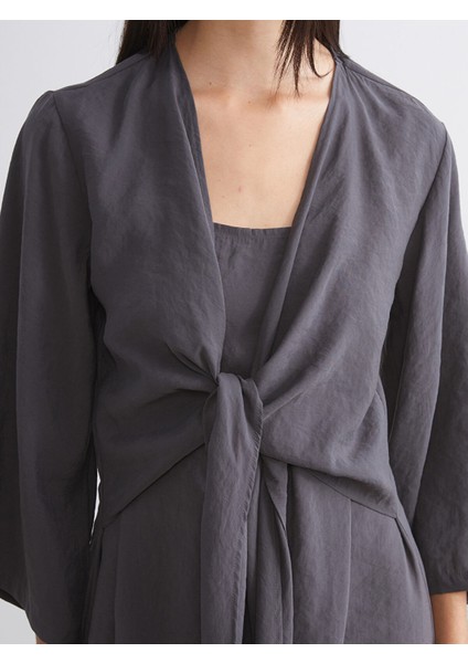 Yeni Sezon U Yaka Bağlamalı Modal Karışımlı Elbise indirimleri