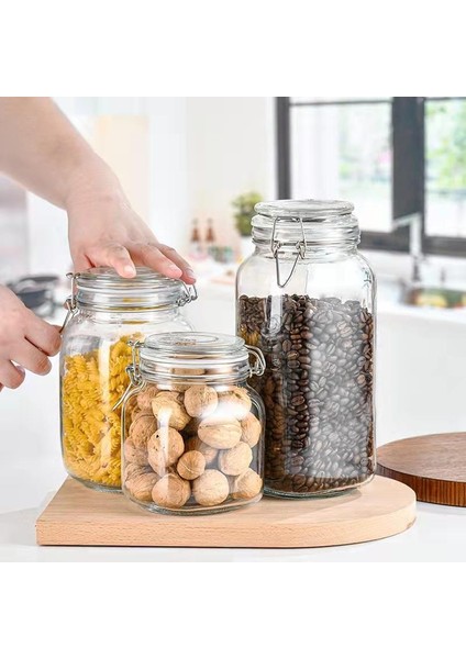 3'lü Korken Kare Kavanoz 2000 ml Vakumlu Kilitli Cam Saklama Kavanozu modelleri