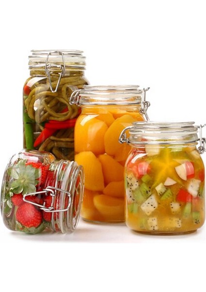 3'lü Korken Kare Kavanoz 2000 ml Vakumlu Kilitli Cam Saklama Kavanozu fırsatları