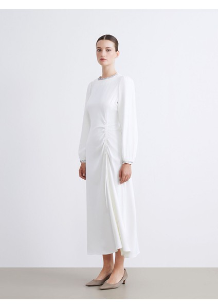 Yeni Sezon Bisiklet Yaka Büzgülü Krep Elbise indirimleri