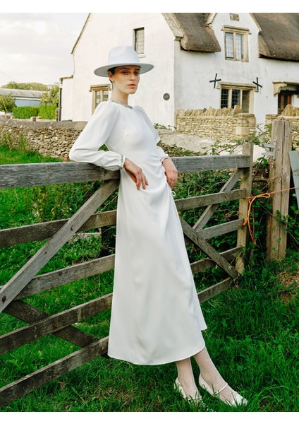 Yeni Sezon Bisiklet Yaka Büzgülü Krep Elbise