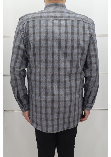 Fistan Store Erkek Gri Ekose Kareli Klasik Kesim Rahat Kalıp Tek Cepli Kışlık Kaşmir Gömlek modelleri