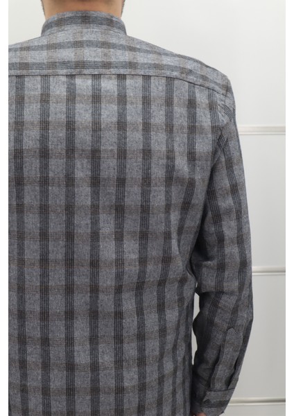 Fistan Store Erkek Gri Ekose Kareli Klasik Kesim Rahat Kalıp Tek Cepli Kışlık Kaşmir Gömlek fırsatları