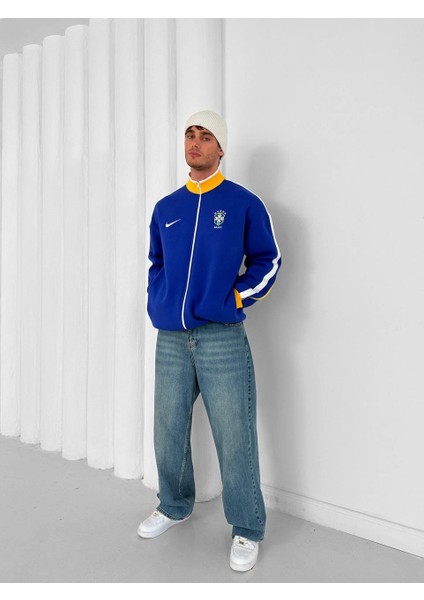 Brezilya Siyah/mavi Fermuarlı Cepli Oversize Pamuklu Hırka fiyatları