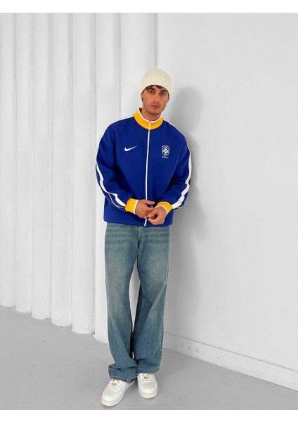 Brezilya Siyah/mavi Fermuarlı Cepli Oversize Pamuklu Hırka modelleri