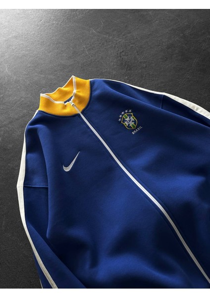 Brezilya Siyah/mavi Fermuarlı Cepli Oversize Pamuklu Hırka indirimleri