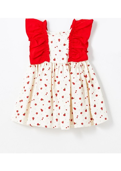 Yeni Sezon Kare Yaka Çiçekli Kız Bebek Elbise