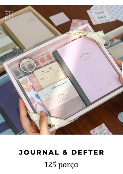 Vintage Journal Defter Hediye Seti, 125 Parça Scrapbook Set (Pink Serisi)