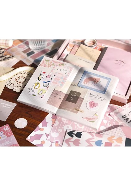 Vintage Journal Defter Hediye Seti, 125 Parça Scrapbook Set (Pink Serisi) fırsatları
