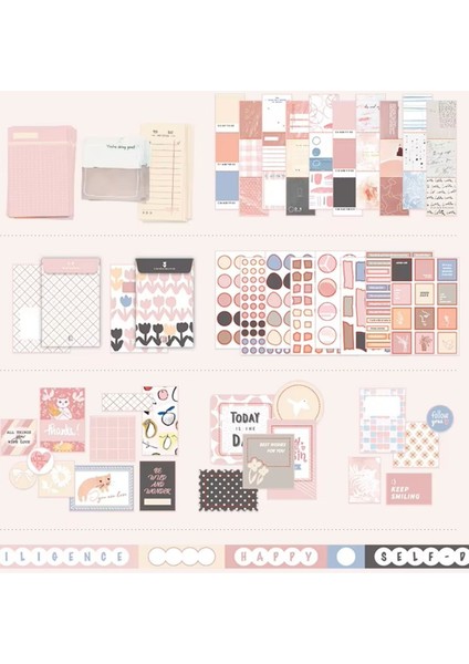 Vintage Journal Defter Hediye Seti, 125 Parça Scrapbook Set (Pink Serisi)