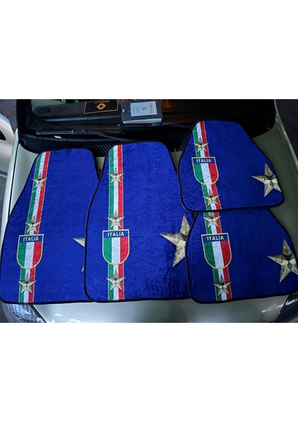 Özel Tasarım Araba Içi Aksesuarı | Italya Bayrağı ve Şövalye Yıldızı Motifli Halı Paspas Seti