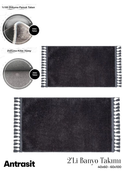 2'li Peluş Kaymaz Pamuk Tabanlı Klozet Takımı 40X60 ve 60X100