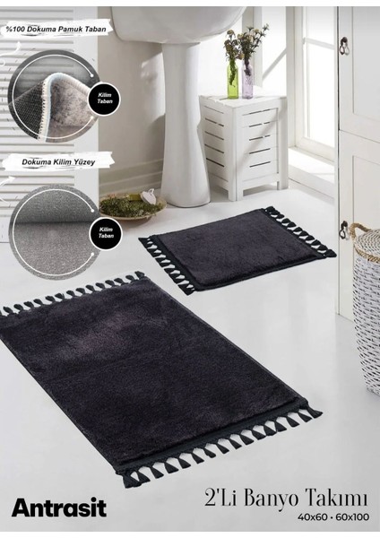 2'li Peluş Kaymaz Pamuk Tabanlı Klozet Takımı 40X60 ve 60X100 fiyatları