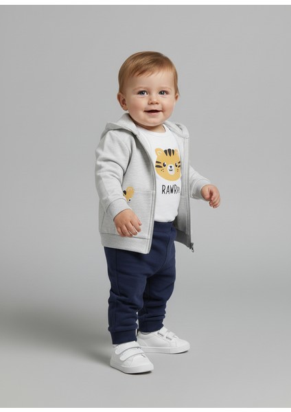 Fermuarlı Kapüşonlu Erkek Bebek Takım