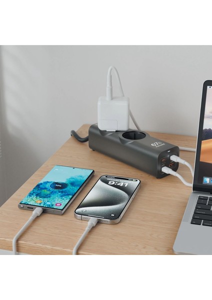 Akım Korumalı Priz, Güç Şeridi, 67W Gan Hızlı Şarj Adaptörü, Tam Zamanlı 6 Bağlantı Noktası, 2x Priz Girişi, 1x USB Girişi, 3x Type-C Girişi,yüksek Verimlilik fırsatları