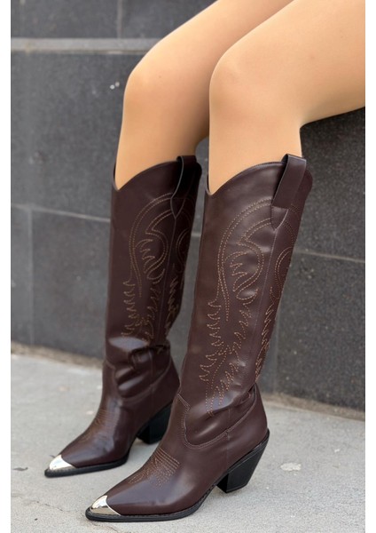 Orren Kadın Kovboy Çizme Acıkahve Mat Deri