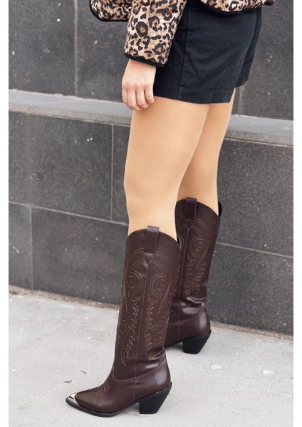 Orren Kadın Kovboy Çizme Acıkahve Mat Deri indirimleri