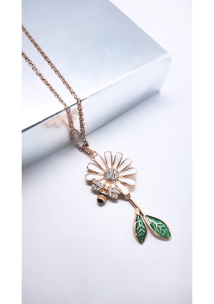 Yapraklı Papatya Arı Çelik Kolye indirimleri