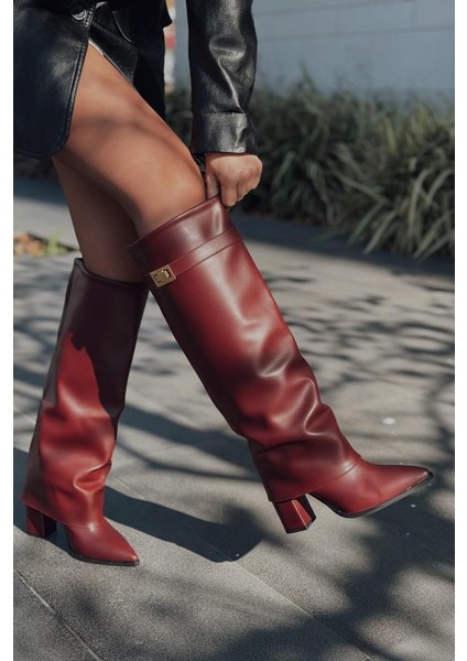 Savira Kadın Çizme Bordo Mat Deri