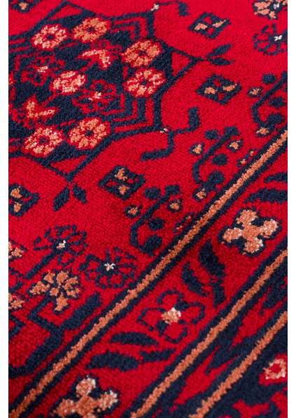 Buhara 04 Red Afgan Desenli Viskon ile Üretilen Parlak ve Yumuşak Doku, Tabanı Kaydırmaz Ince Halı fırsatları