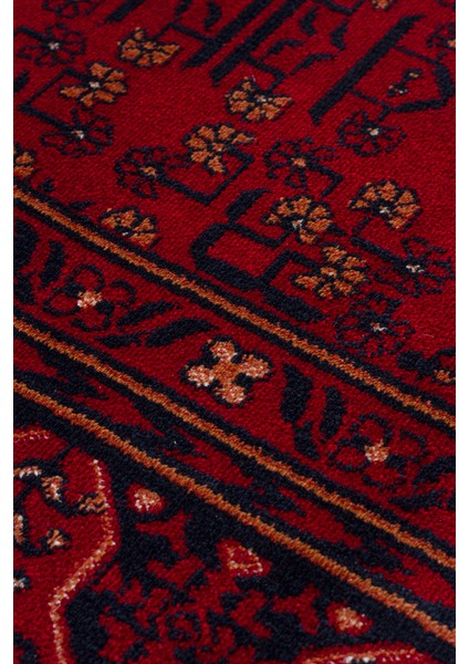 Buhara 04 Red Afgan Desenli Viskon ile Üretilen Parlak ve Yumuşak Doku, Tabanı Kaydırmaz Ince Halı indirimleri