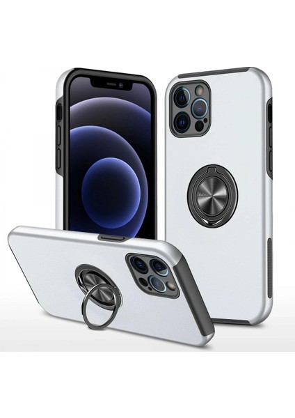 iPhone 12 Pro Kılıf Elit Yüzüklü Kapak - Gümüş