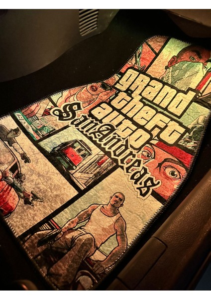 Gta San Andreas Kapak Tasarımlı Dijital Baskılı Dekor Paspas-Oto Aksesuar