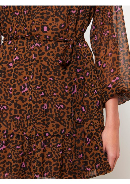 Yeni Sezon Gömlek Yaka Desenli Uzun Kollu Şifon Elbise fırsatları