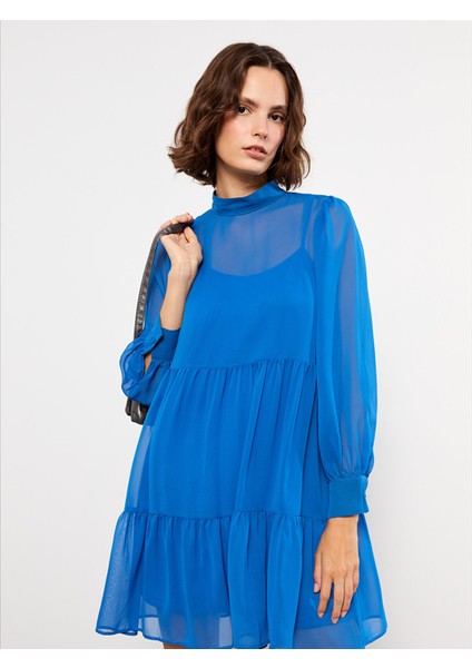 Yeni Sezon Dik Yaka Düz Uzun Kollu Şifon Elbise fiyatları