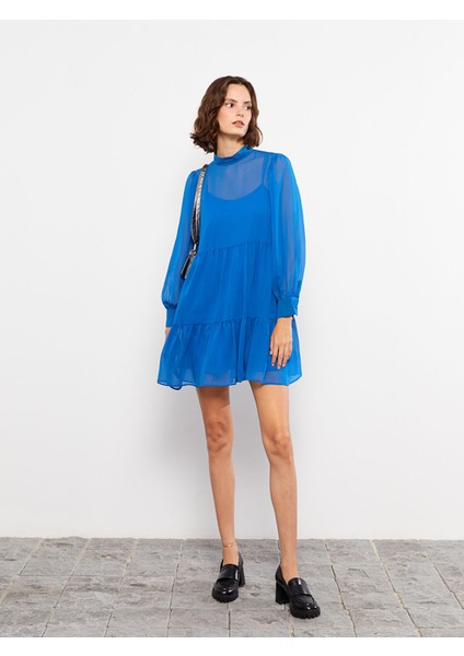 Yeni Sezon Dik Yaka Düz Uzun Kollu Şifon Elbise fırsatları