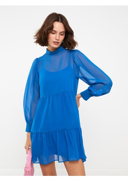 Yeni Sezon Dik Yaka Düz Uzun Kollu Şifon Elbise indirimleri