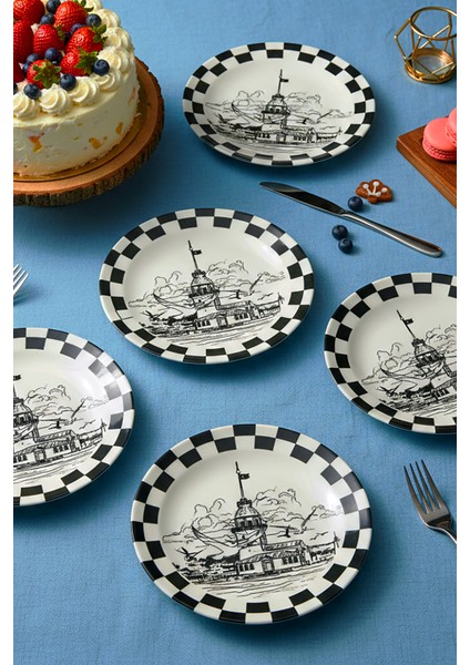 6'lı Istanbul Galata Kulesi Desenli 20 cm Pasta Tabağı Seti – Şık Sunum Pasta Tatlı Tabakları fiyatları