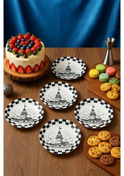 6'lı Istanbul Galata Kulesi Desenli 20 cm Pasta Tabağı Seti – Şık Sunum Pasta Tatlı Tabakları fırsatları