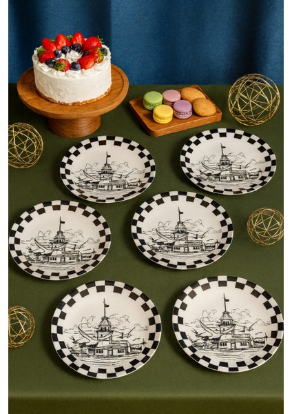 6'lı Istanbul Galata Kulesi Desenli 20 cm Pasta Tabağı Seti – Şık Sunum Pasta Tatlı Tabakları indirimleri