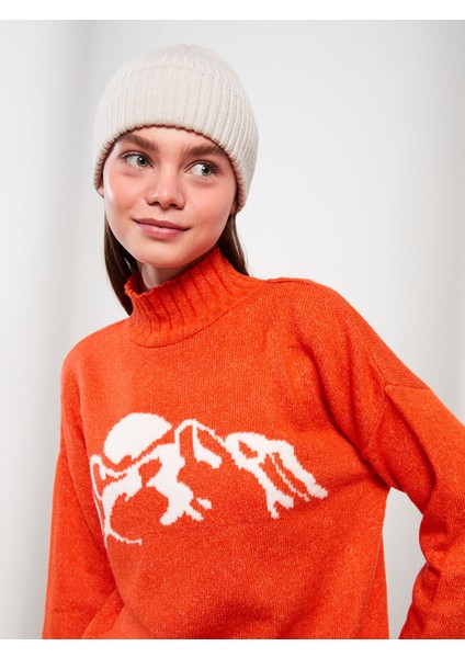 Yeni Sezon Yarım Balıkçı Yaka Desenli Uzun Kollu Kadın Triko Tunik fiyatları